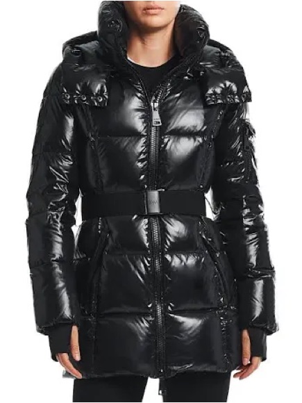 Sam. Black Quilted Belted Puffer Coat